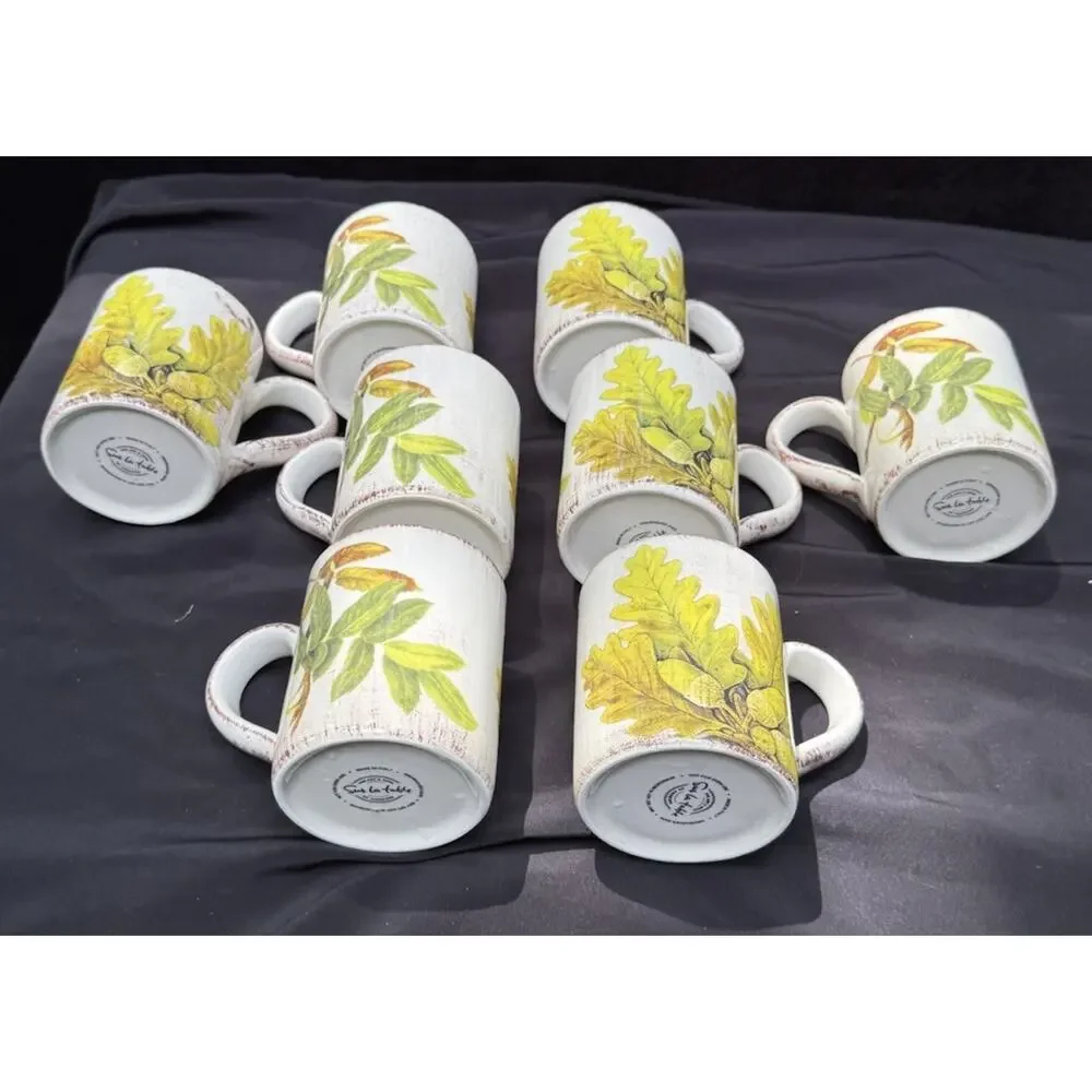 8 Sur La Table Acorn & Fig Coffee Tea Mugs made in Italy Fall Thanksgiving Mint!